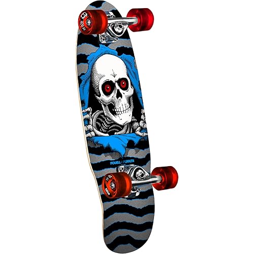 Powell Peralta Micro Mini Ripper Skateboard Cruiser Complete, Silver/Blue, 7.5" x 24"