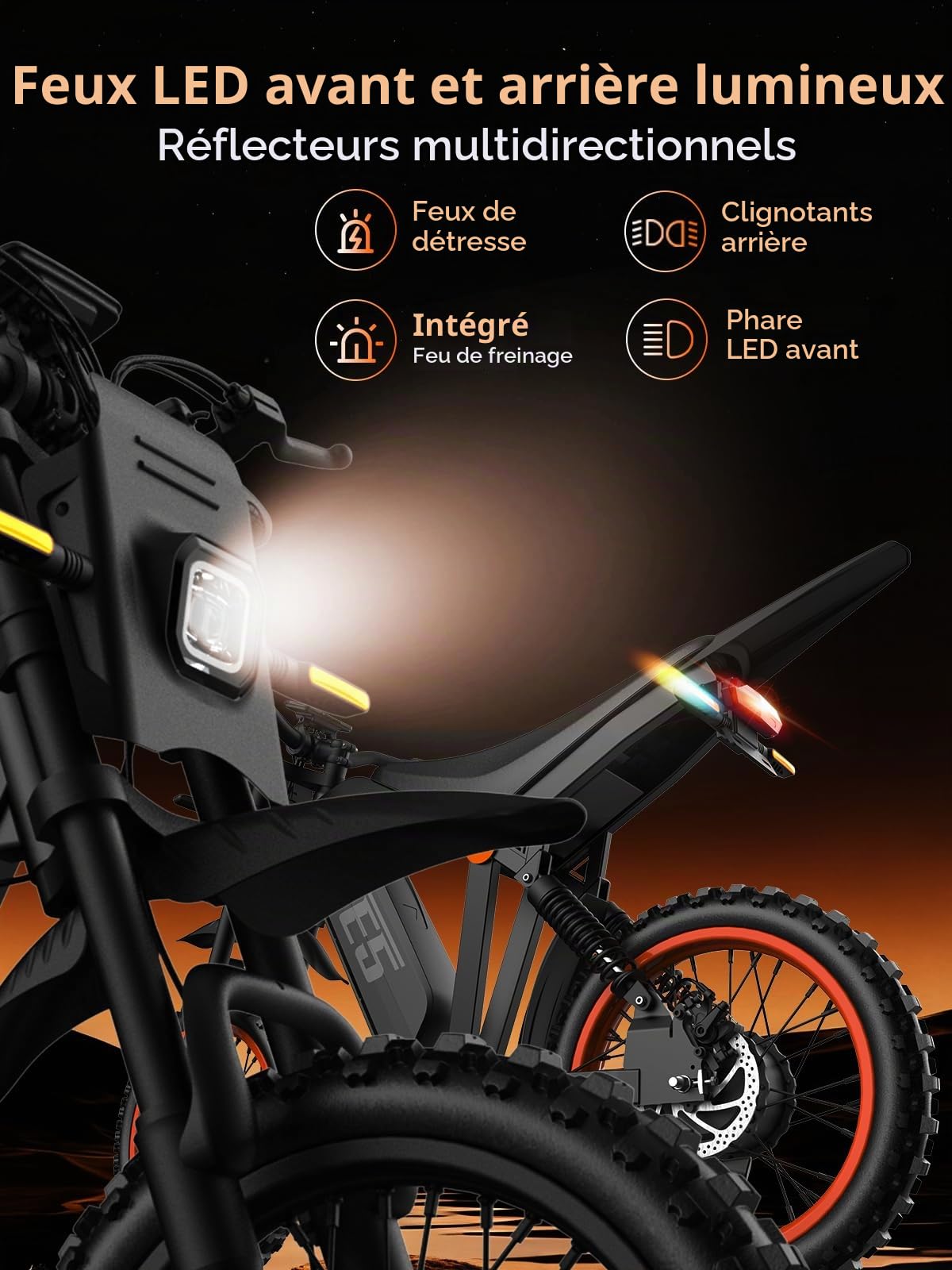 E5 Vélo Électrique VTT, 14" Vélo Électrique Tout-Terrain pour Adultes et Ados, Batterie Amovible 48 V 20 Ah, Autonomie 80KM, Moteur 60 N·m, Double Suspension, Grand Écran LCD, Démarrage NFC
