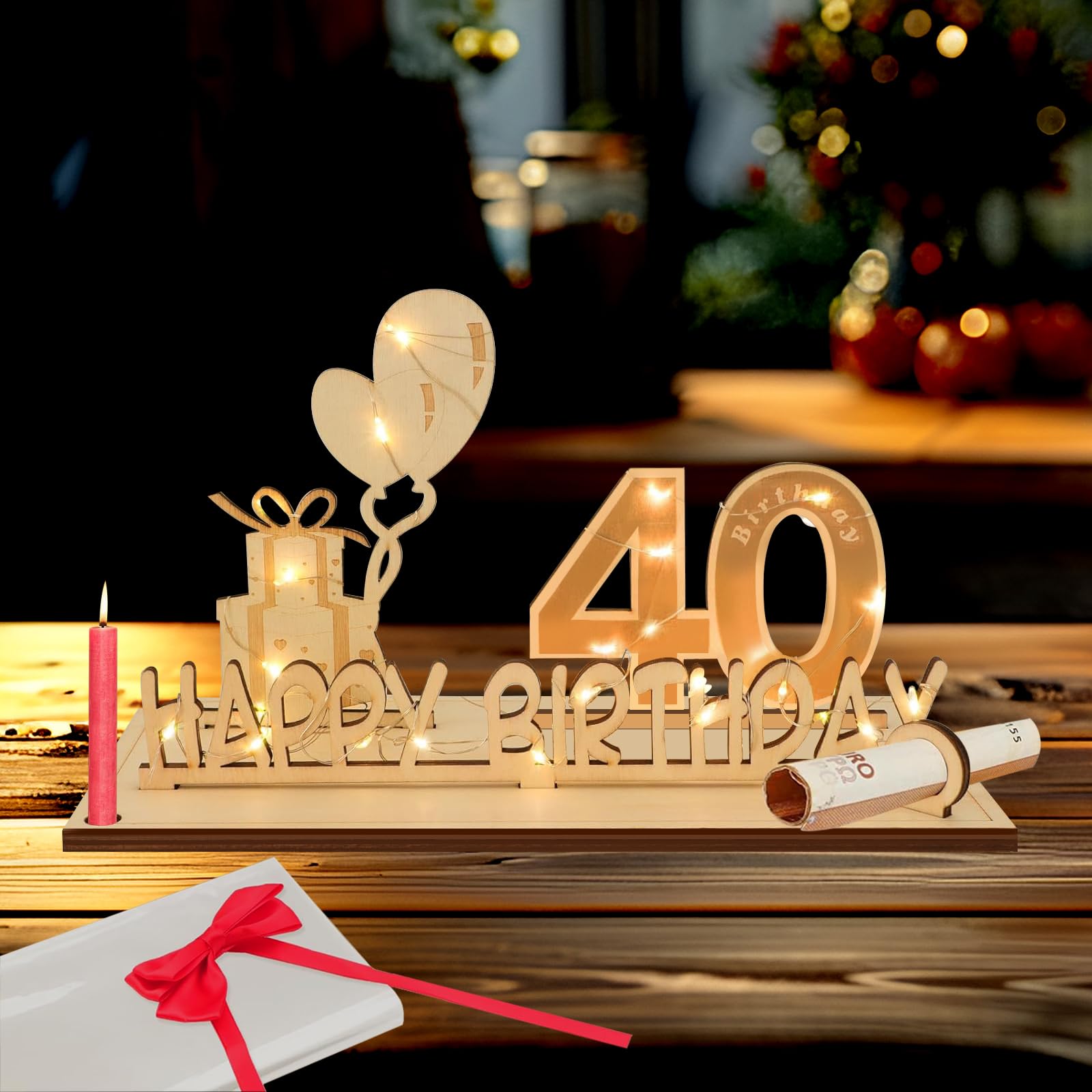 GoldRock Regali per 40° compleanno, donne e uomini, regali in denaro, 40° compleanno, in legno, regalo per 40° compleanno, donna, uomo, 40° compleanno, 40° compleanno, idea regalo