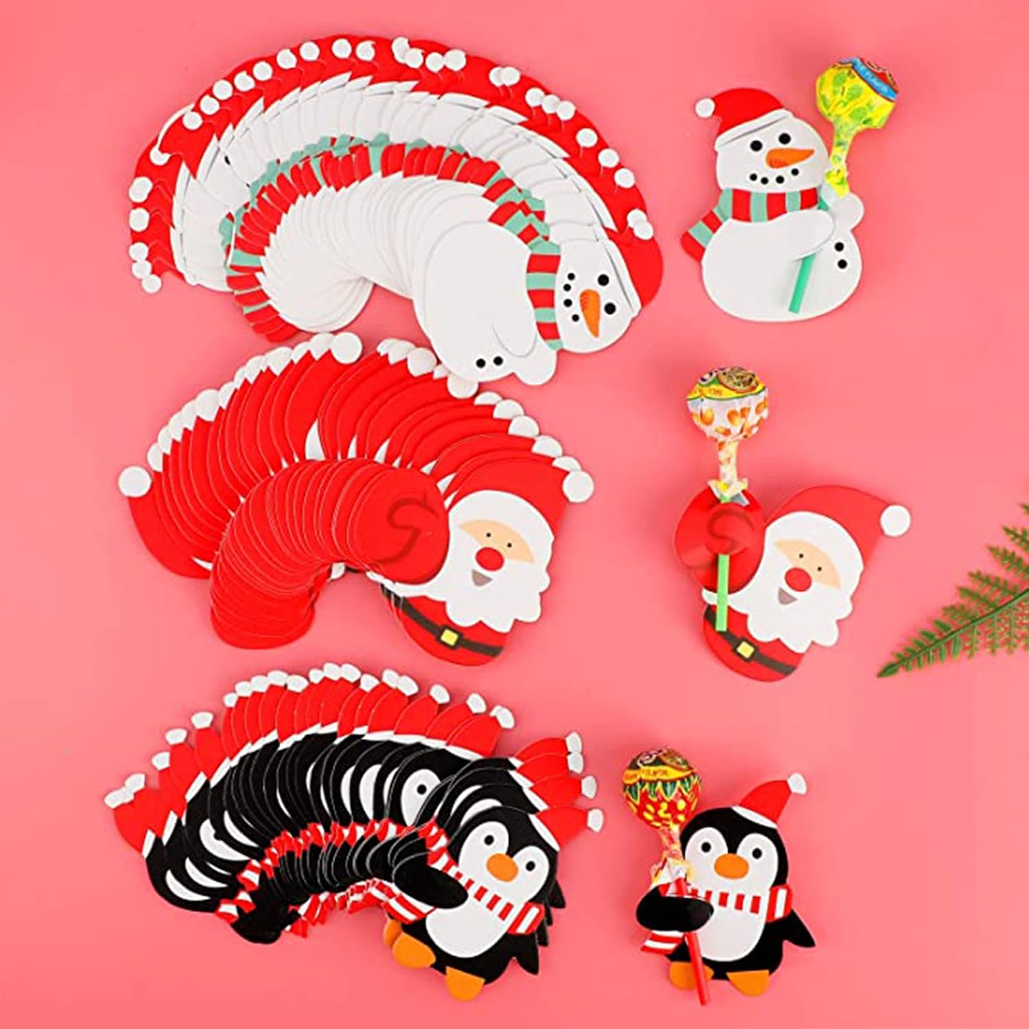 150Pcs Christmas Lollipop Paper Cards Santa Claus Snowman Penguin Paper Candy Holders, Sugar-Loaf Candy Wraping Decorations For Christmas Party Supplies