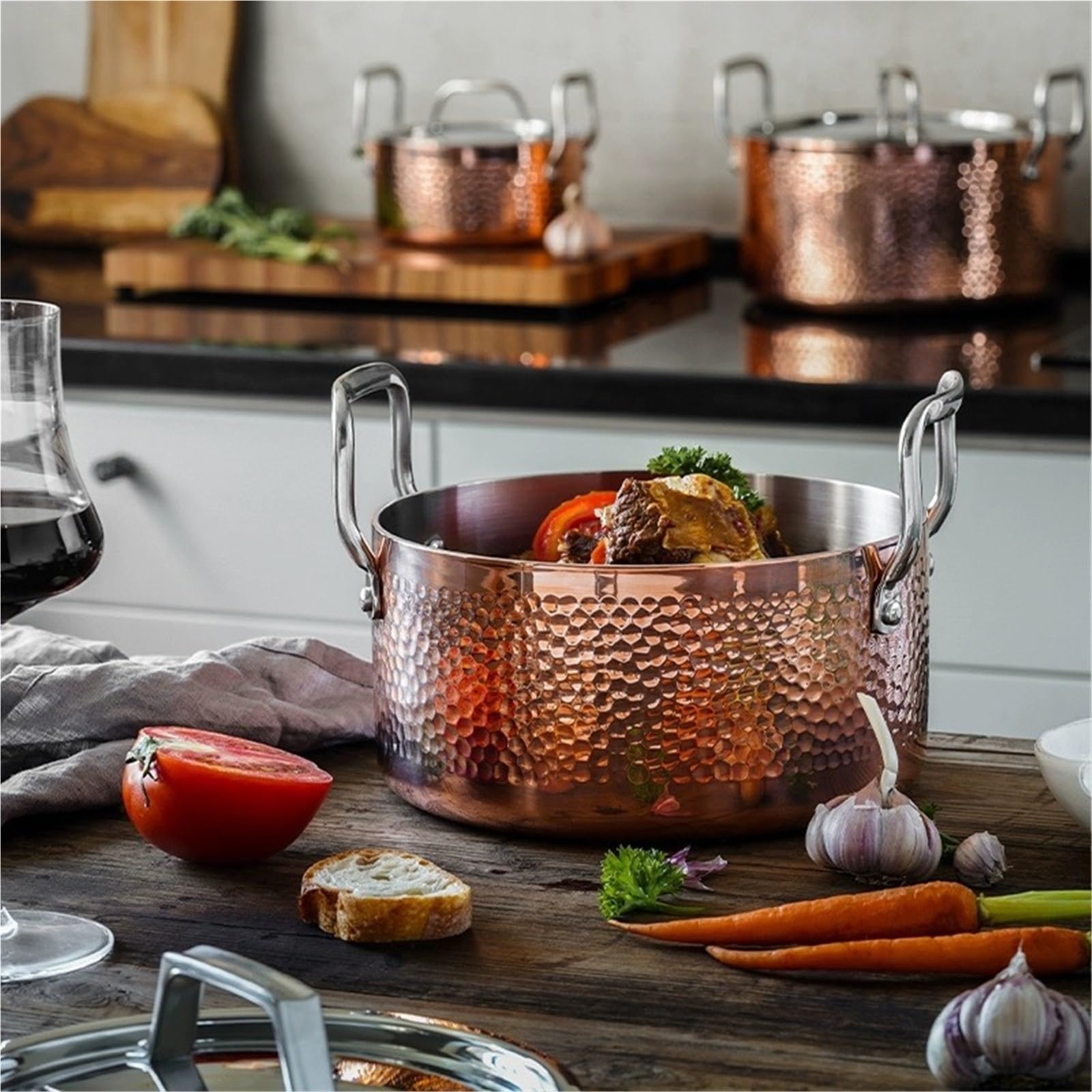 Hammered Kupfertopf Manuelle Hammer Druck Topf 3-schicht Stahl Klar Suppe Kommerziellen Reinem Kupfer Eintopf Küche Kochgeschirr Hot Pots(18cm 2L)