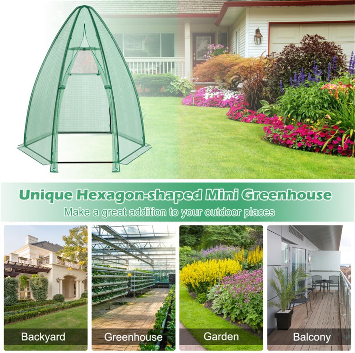 Mini Greenhouse for Outdoor Gardening with PE Cover and Metal Frame for Season Extension