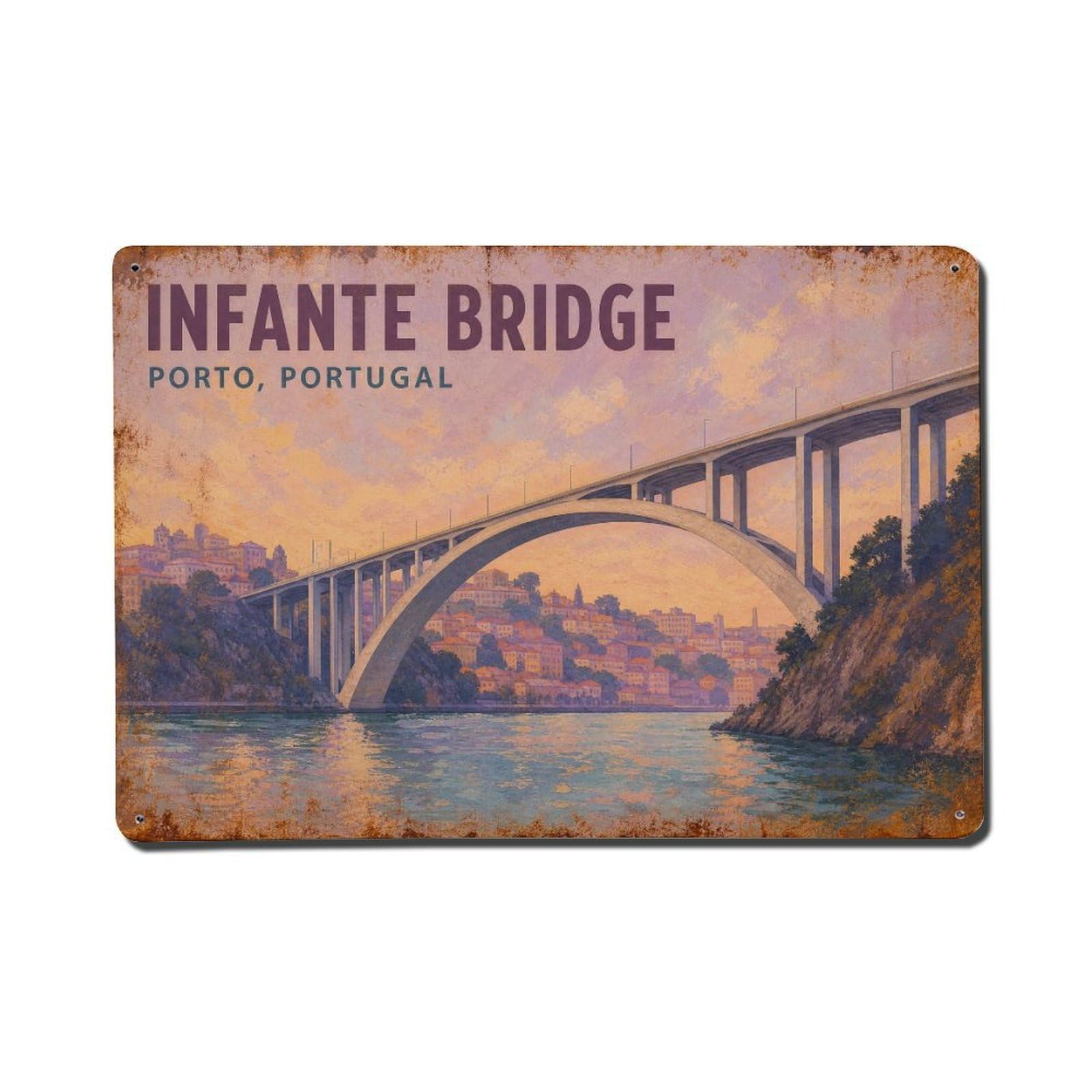 Yrnq 08X12inch Vintage Style Vintage Ponte Infante Modern Bridge Span Portugal Metal Tin Sign
