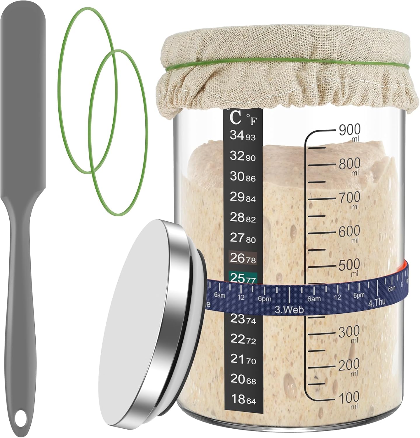 Sourdough Starter Jar Kit with Scale 900ml Large Capacity
