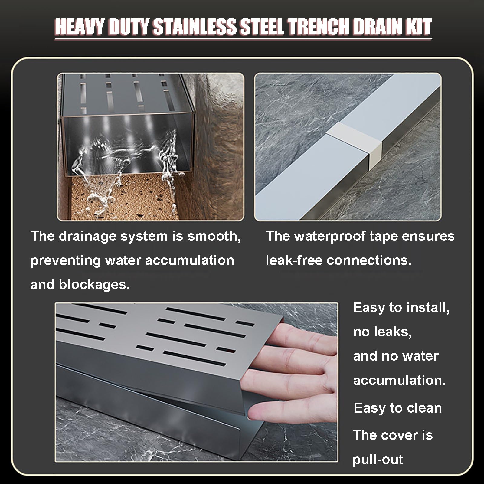 System drenażowy do rynien tarasowych ze stali nierdzewnej 304 Heavy Duty - Zestaw kanału drenażowego wąskiego rowu (H4 x W3,5 cm / H1,57 * W1.38IN) do skutecznego zarządzania ac