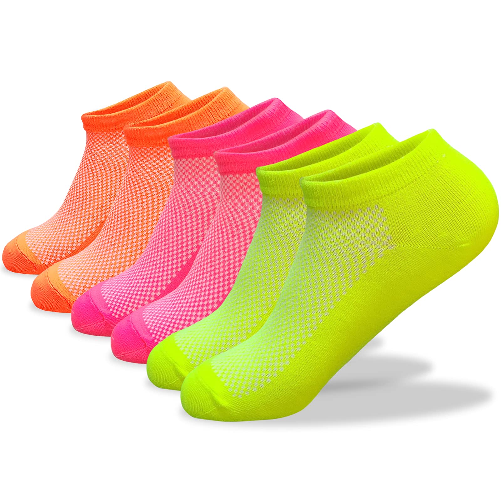 CUTIE MANGOWomen's Casual Mesh Low Cut Ankle Sneaker Socks Neon and Soft Colors / 3 to 12 Pairs