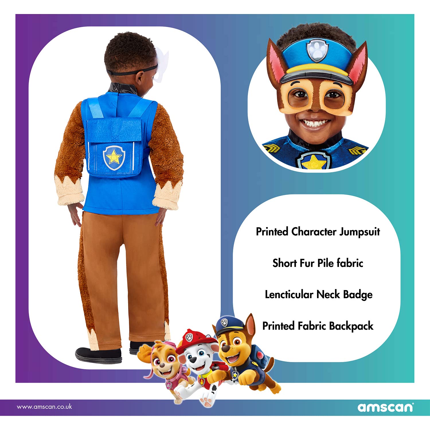 amscan Childs Boys Officially Licensed Paw Patrol Deluxe Chase Book Day Week Fancy Dress Costume