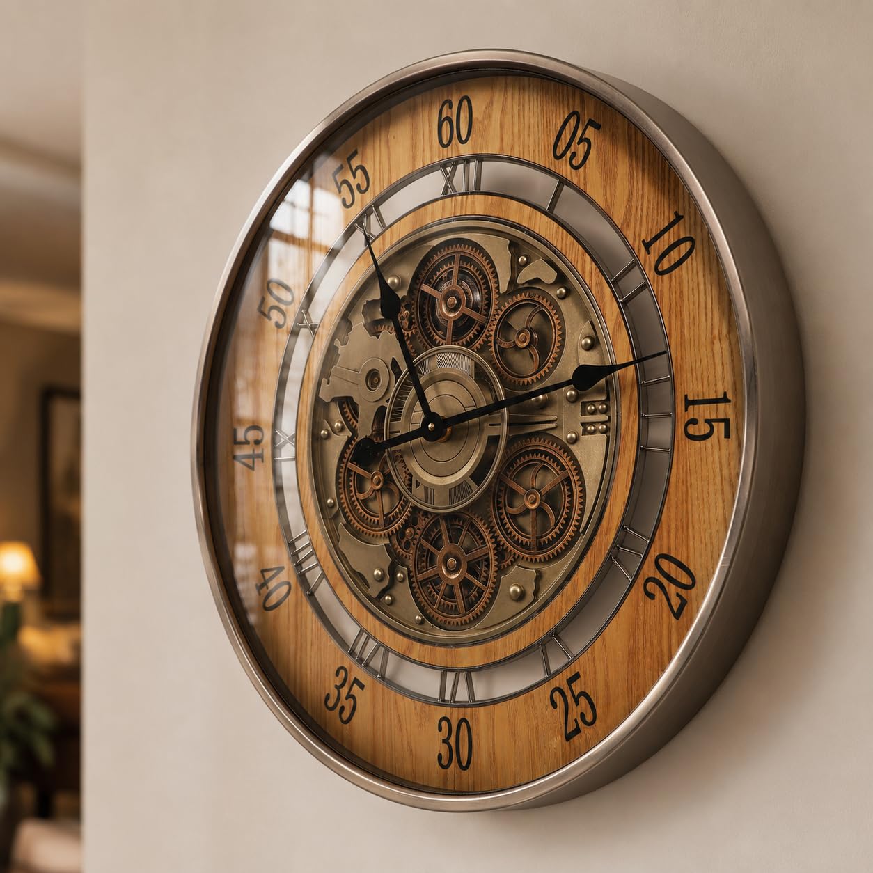 Grande horloge murale vintage 61 cm avec chiffres romains style ferme