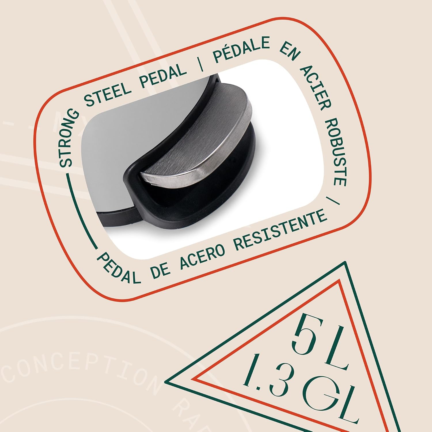 ACENTO Slim Rectangular Bin with Lid, Small Covered Trashcan Matte Gray, 1.3 Gallon 5L, Soft Close Pedal Garbage Bin, Removable Bucket Dustbin for Kitchen, Bedroom, Office, Dorm, Apartment