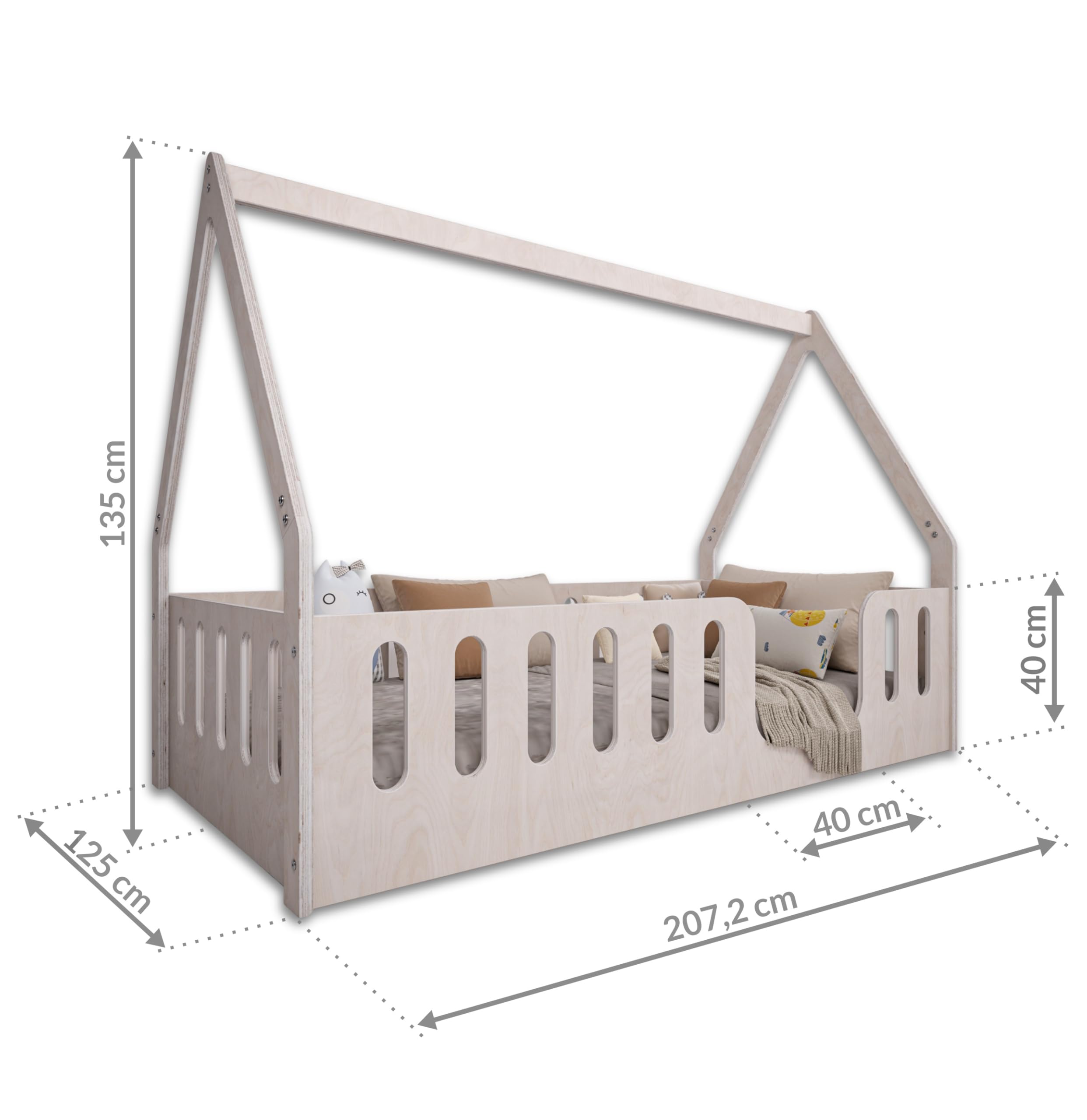 OSONO | Nido Forma P Hausbett Kinder 120x200 cm aus Naturholz | Montessori Bodenbett mit Lattenrost | Modernes skandinavisches Kinderbett