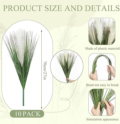 Miniatura 9 de Paquete de 10 plantas artificiales de 27 pulgadas de alto, hierba de cebolla, césped falso, tallos de vegetación sintética, arbustos artificiales