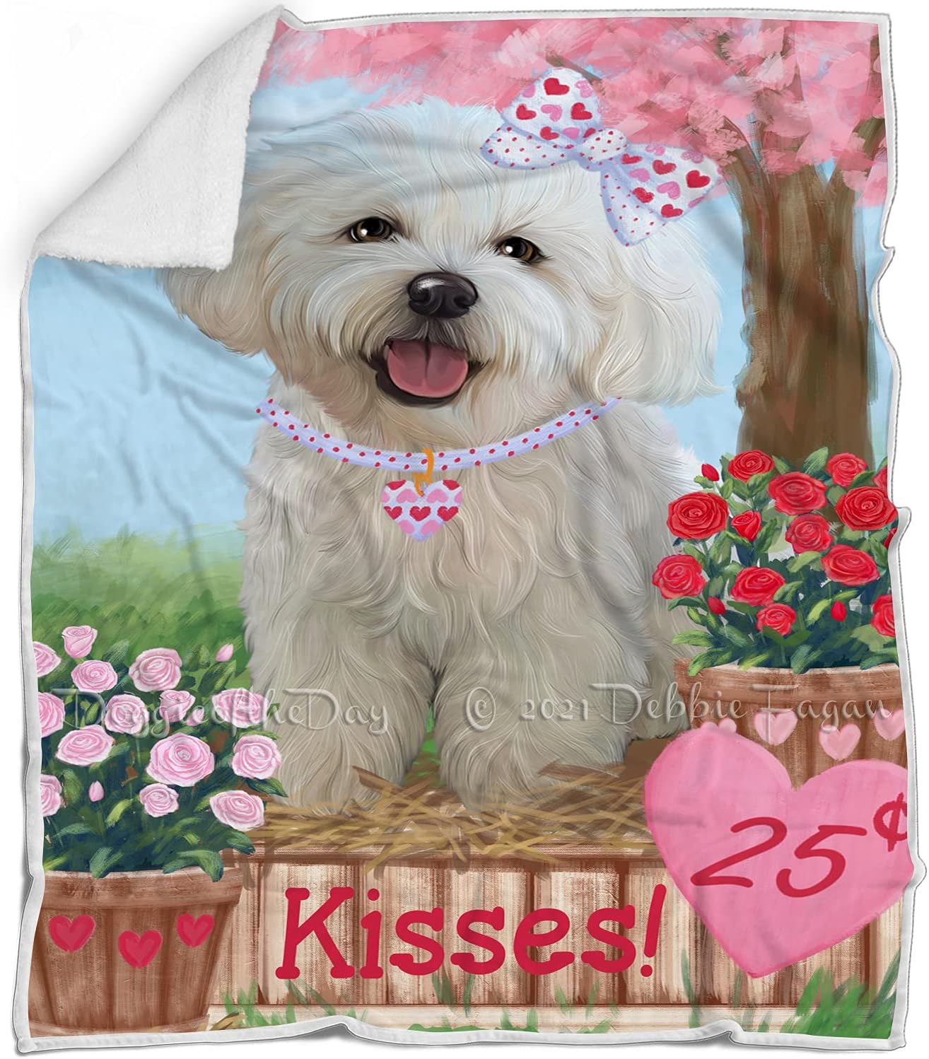 Rosie 25 Cent Kisses Bichon Frise Dog Blanket - Lightweight Soft Cozy and Durable Bed Blanket - Animal Theme Fuzzy Blanket for Sofa Couch BLNKT60701 (30x40 Fleece)