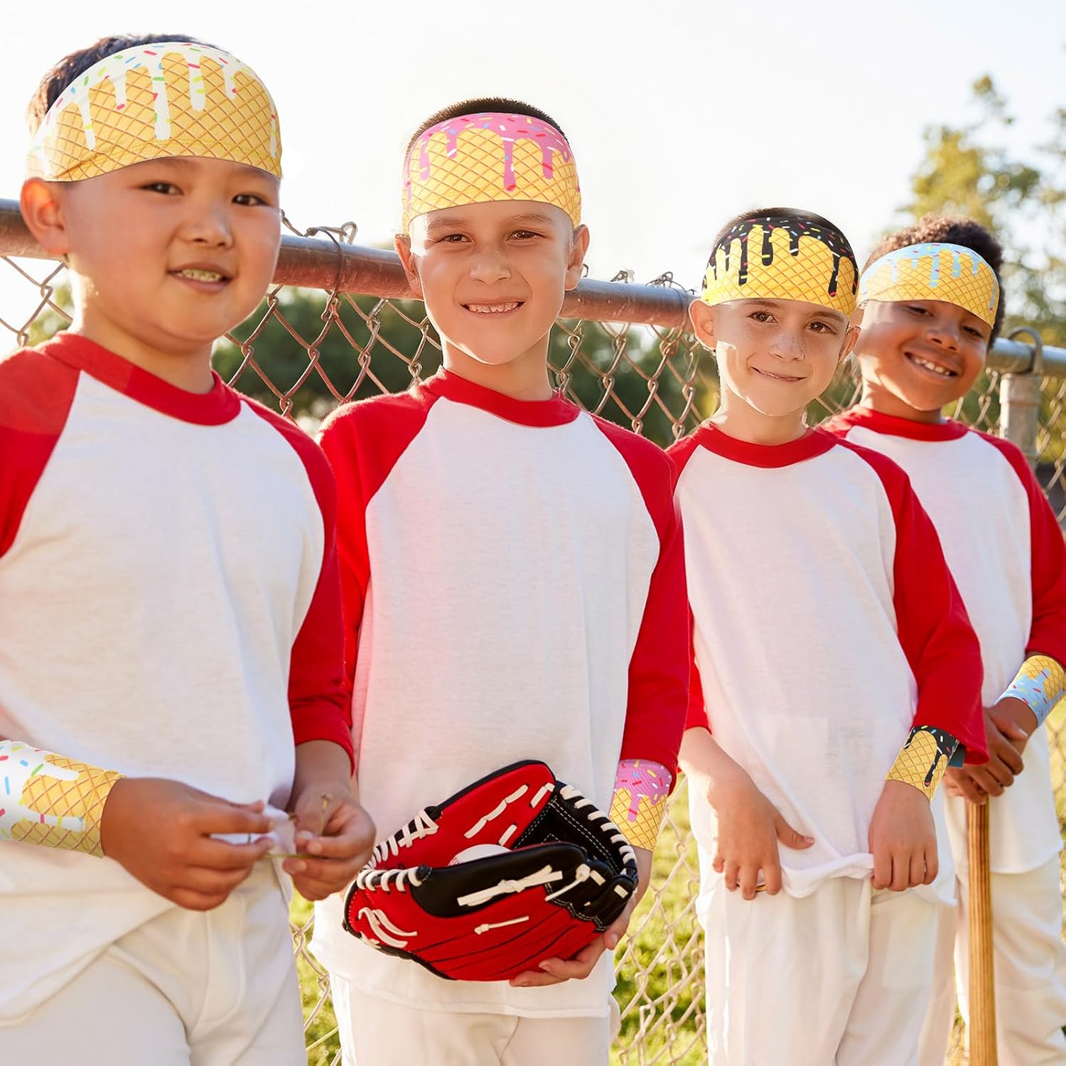 Soulchen Ice Cream Drip Baseball Headbands and Sports Wristbands for Athletes Baseball Football Basketball Running Gym Party Favors Suitable for Team Men Women
