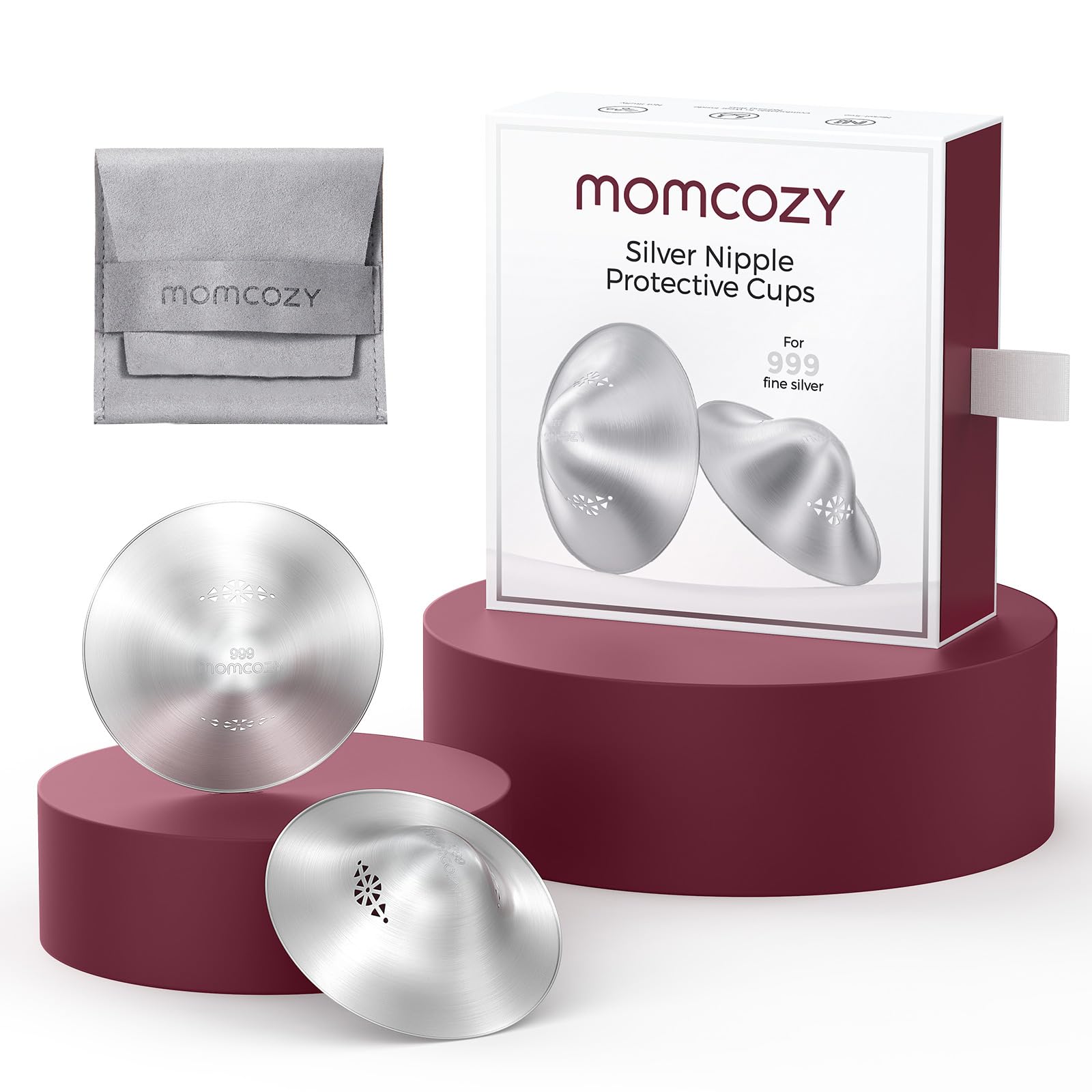 Momcozy 999 Coupelle Argent Allaitement, Design Original Perforé Respirant, Couvre-mamelon Allaitement Essentiel, Protection Mamelon Métal pour Nourrisson, Taille XXL (65 mm)