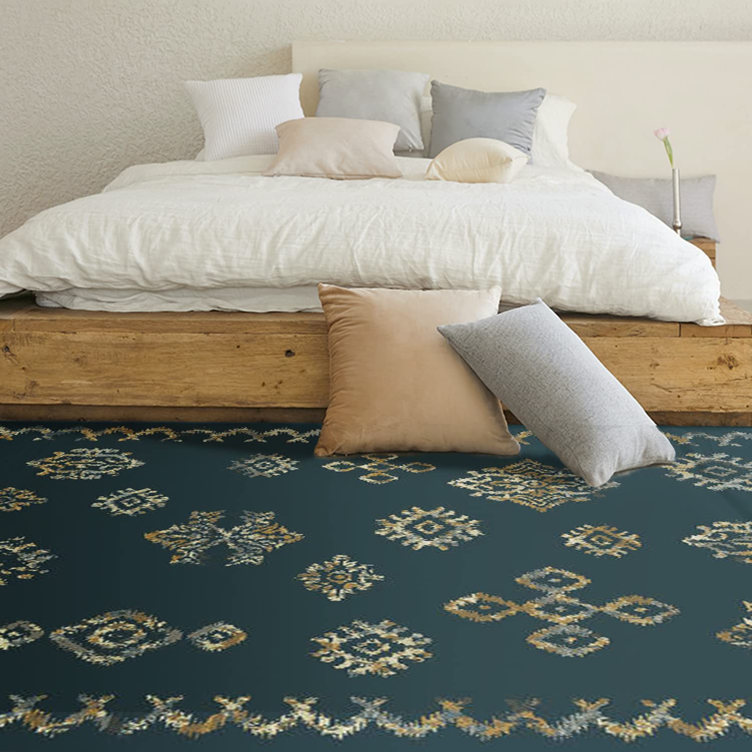 Sapana Carpet-Mats Kashan 3 x 5 Persian Design Carpet Area Rug | Kaleen for Bedroom/Dining/ Office/Living Area/Home, Ultra Soft Indoor Modern Non-Slip Rug | 1 Inch Pile Height Carpet KS-19, (90 cm x 150 cm)