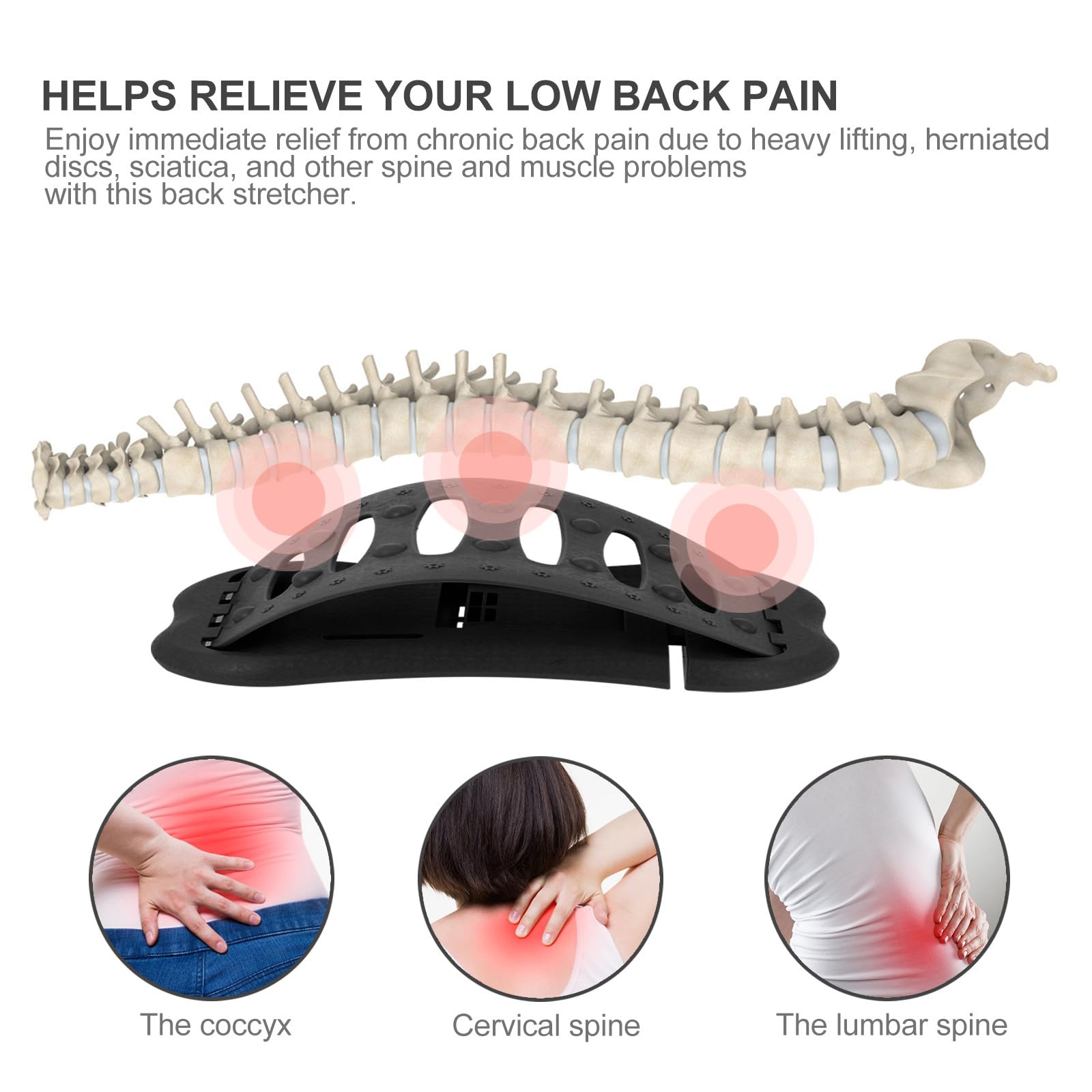 Rückenstrecker mit Verstellbarem Design, Lendenwirbel Dehngerät aus Abs | Massage Design zur Linderung von Rückenschmerzen, Lendenstütze für Yoga und Nackenübungen, Schwarz