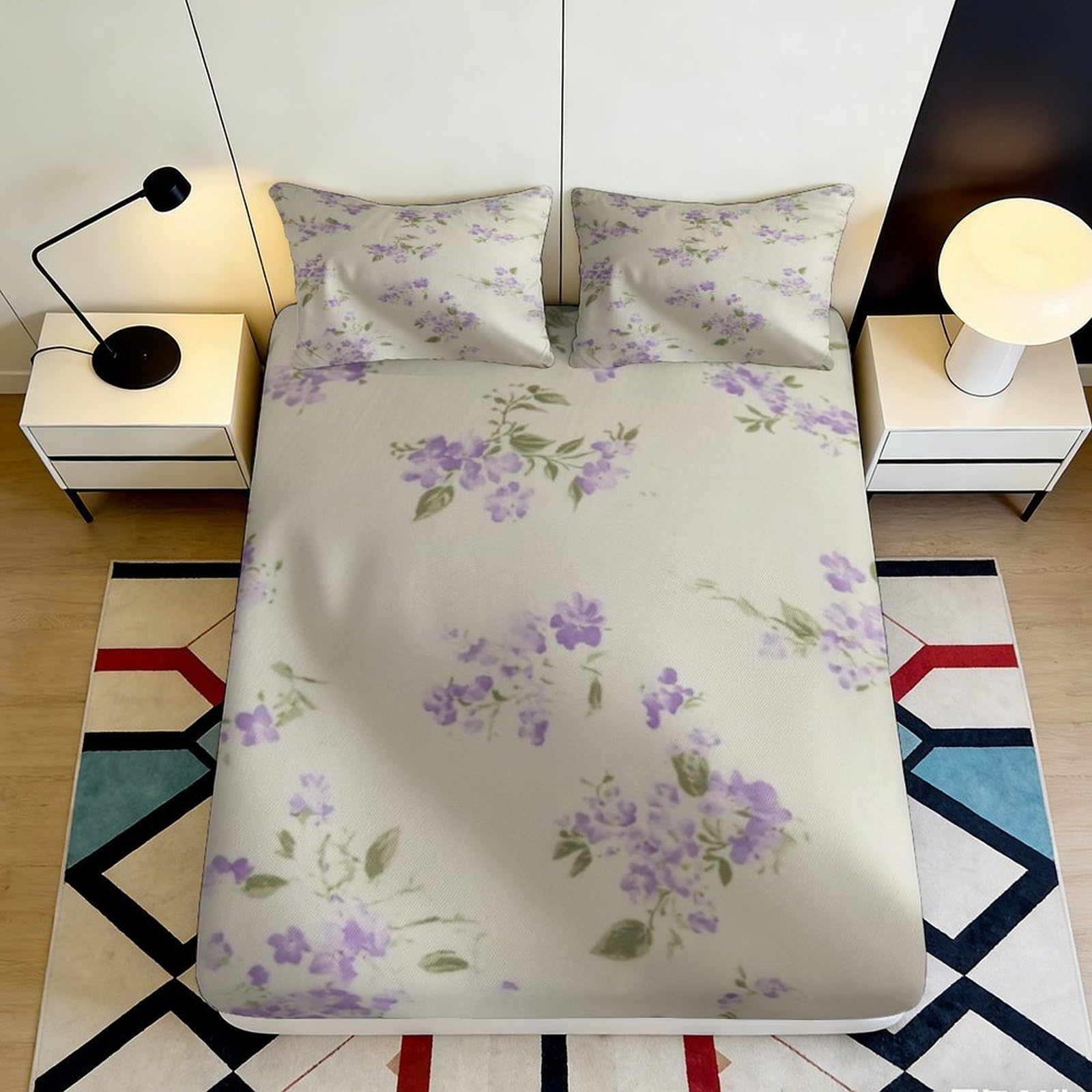 Pnayamiorkfel Style-10 3D Printed Lavender Floral Fitted Sheet Microfiber Soft Breathable Violet Blossom Mattress Cover Bedroom Decor 90X200x25cm