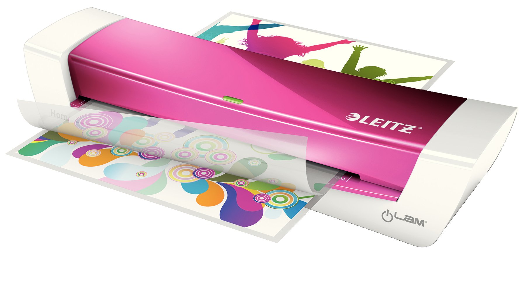 Leitz A4 Laminiergerät, Für 80 bis 125 mic Laminierfolien, inkl. Laminierhüllen Starterkit, Ideal für den Einsatz im Home Office, kleinen Büros & Schule, Pink, iLAM, WOW, 73680023