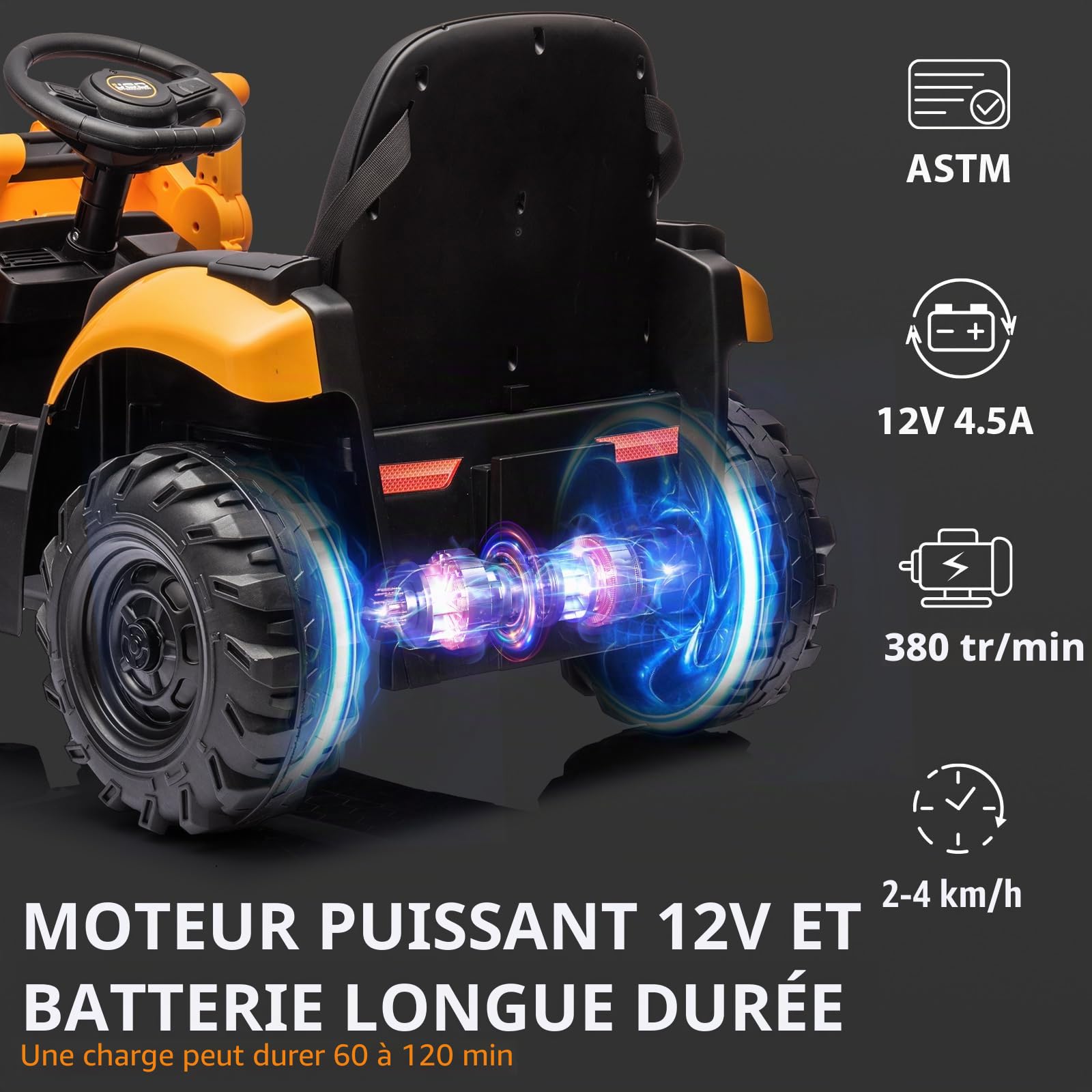 12V Tracteur Électrique pour Enfants avec Pelle Mécanique