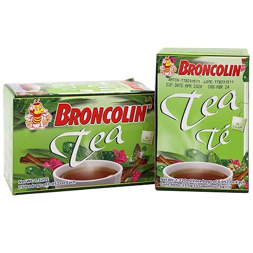 Broncolin Té, Remedio Natural, Té herbal elaborado con extractos de plantas para ayudarte a calmar la Garganta Irritada, 25 Bolsas de Té por caja, 2