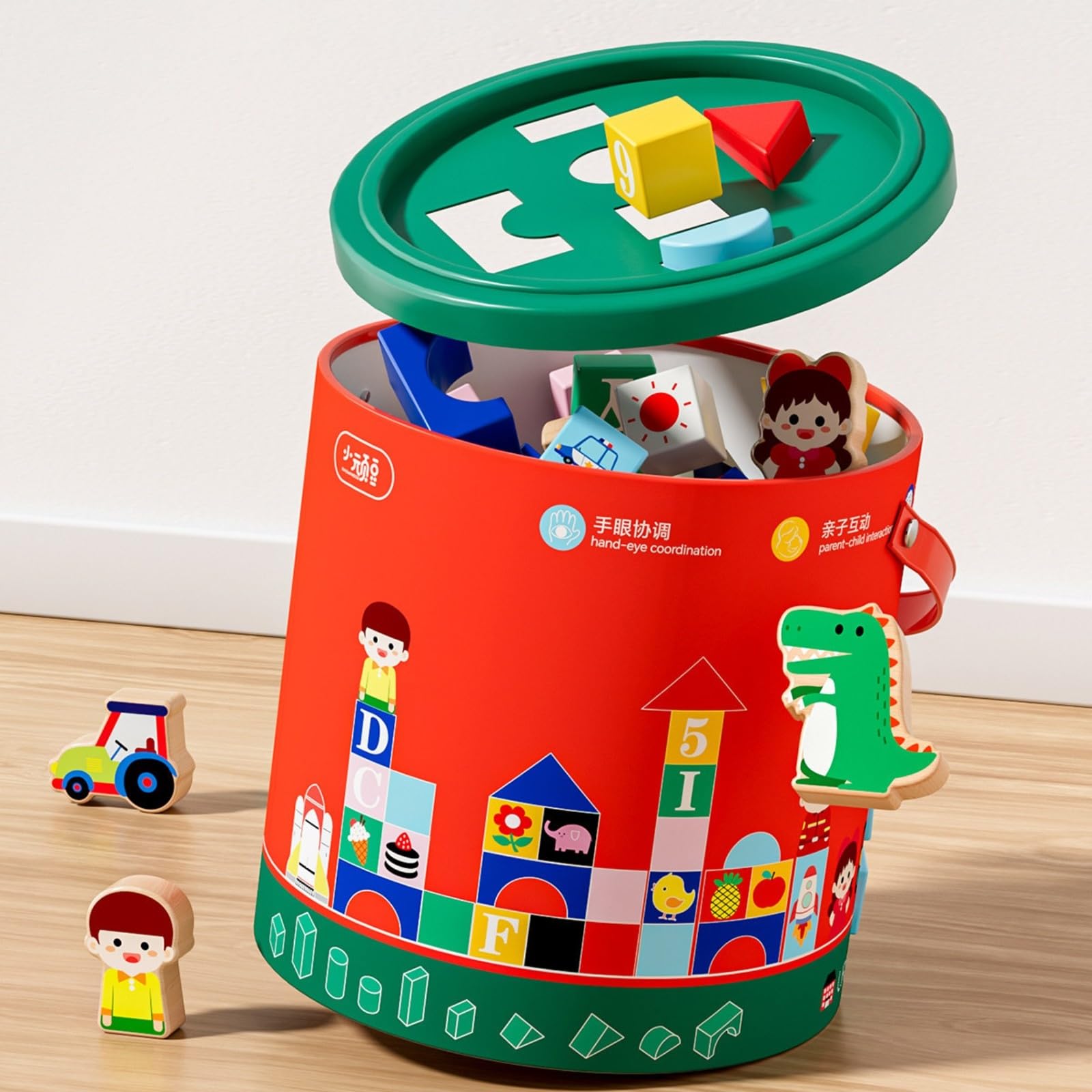 Milageto Juguete Construcción Sólido Didáctico, Bloques con Cubo Almacenamiento, Gran, Bloques con Números, para Casa, Guarría, Niños Pequeños