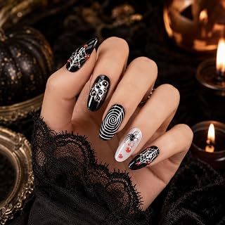 24 Stück Press On Nails Almond Halloween Spinnen Web