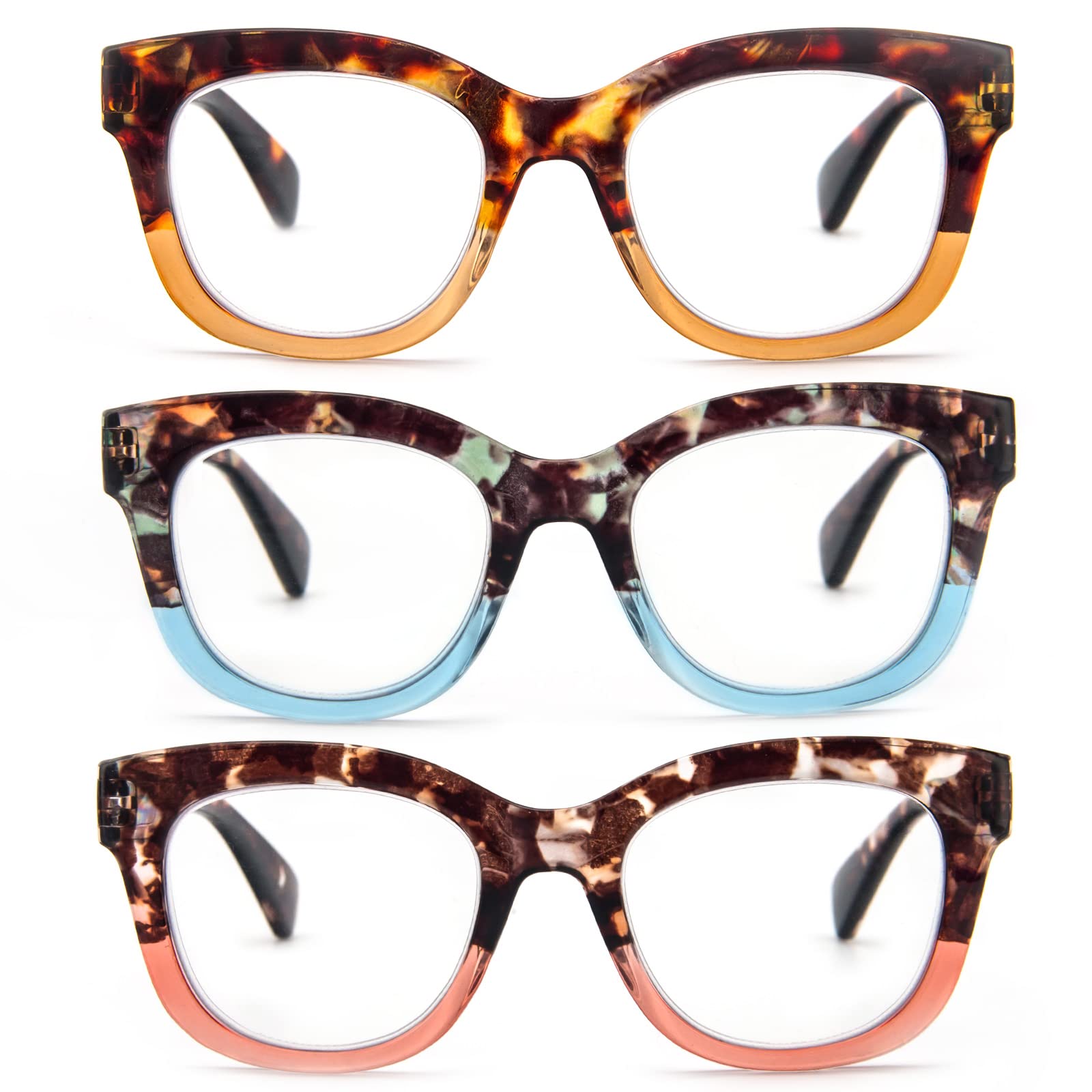 MMOWW Oversized Reading Glasses 3 Pack for Women Blue Light Blocking with Spring Hinge Computer Readers Ladies +2.5