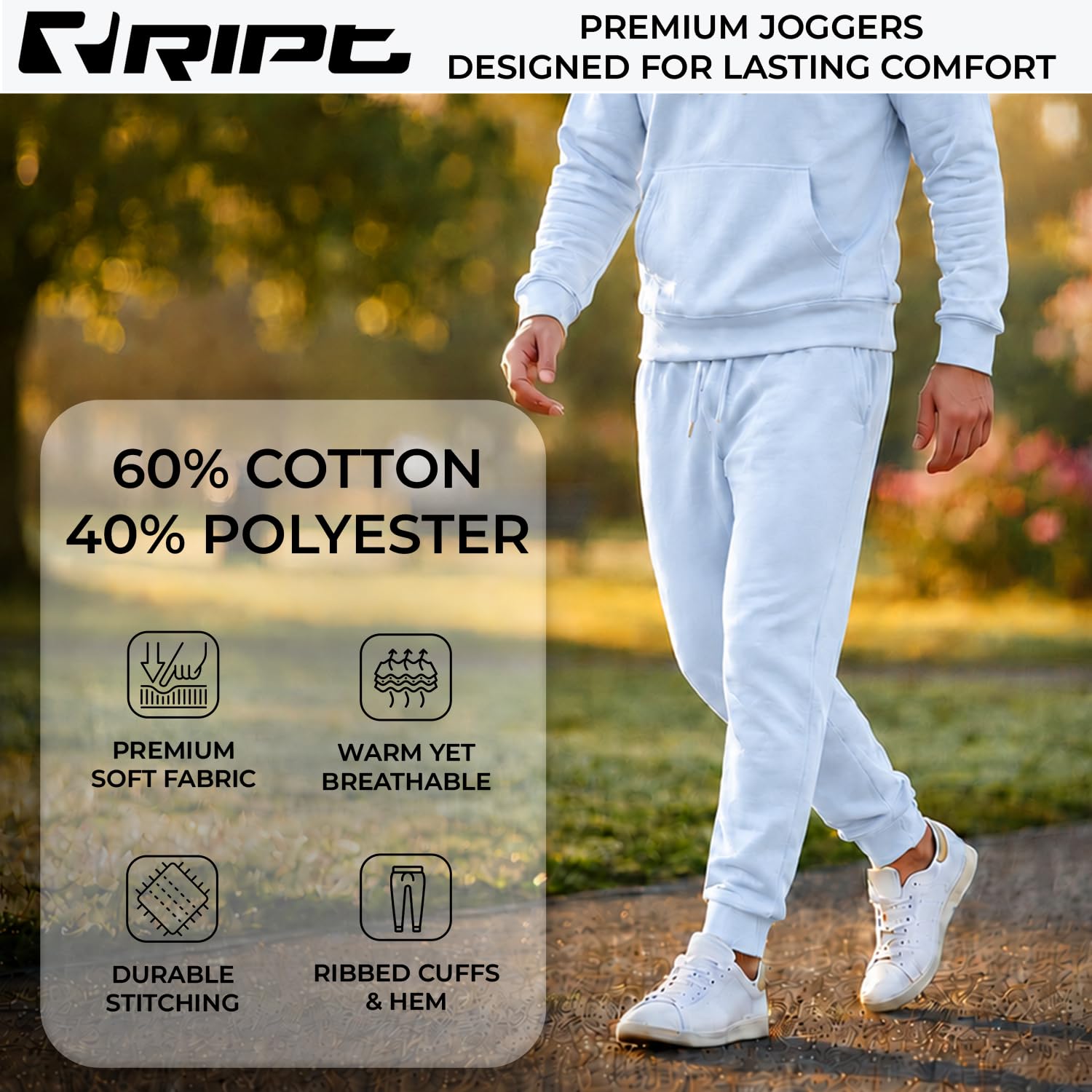 RIPT Jogging Homme Fleece – Pantalon Sweat avec Cordon, Bas Serrés et Poches, Jogger Confortable pour Sport Gym et Loungewear