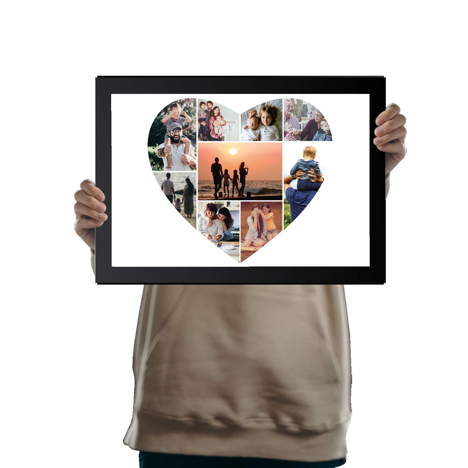 Personalised Love Heart Collage Nine Photo Upload Framed Print in A4 Black