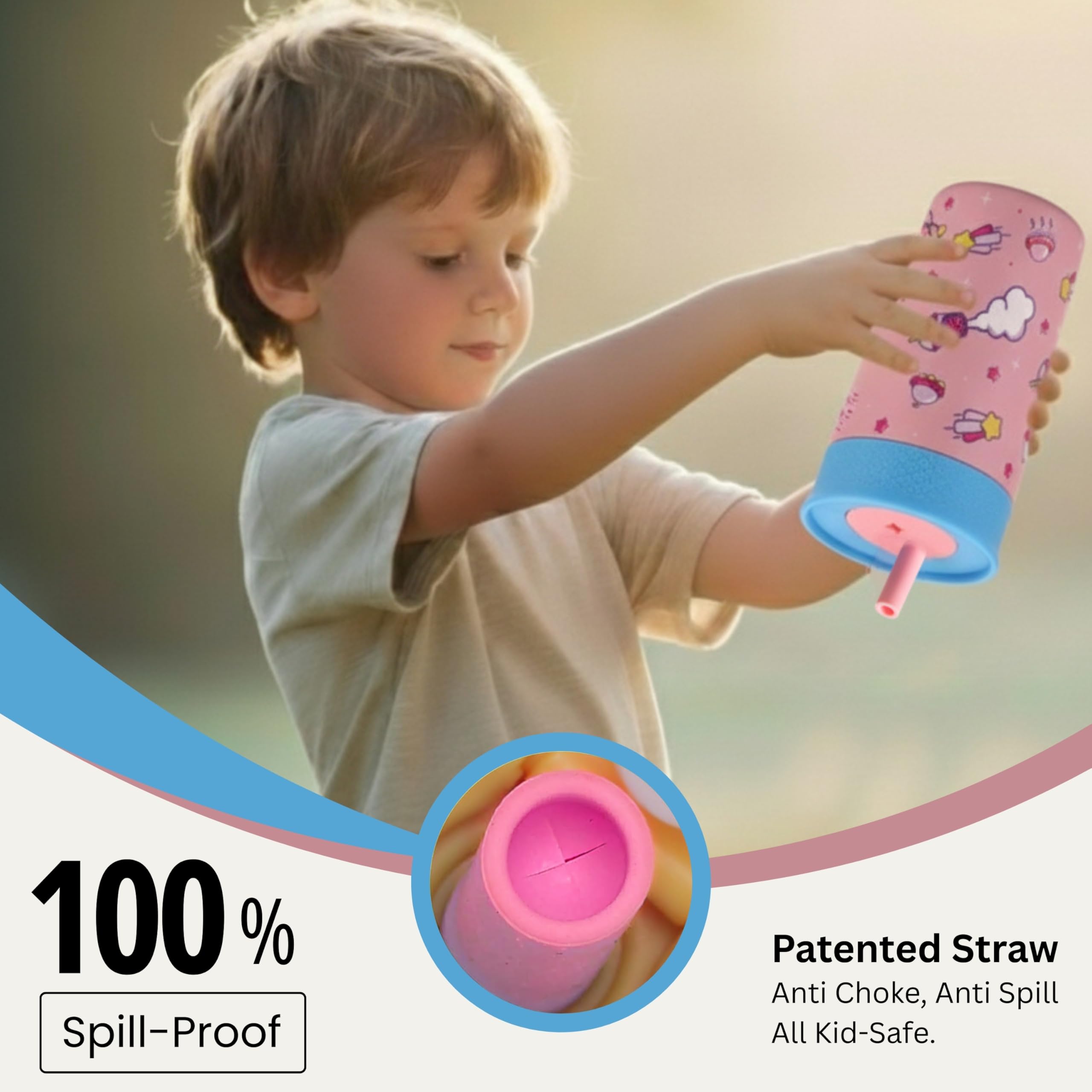ONE AND ONLY Tumbler with Straw Lid Mug Triple Layer Vacuum Insulated Flask Hot and Cold Water Bottle Stainless Steel and Silicon Sipper Leakproof Sipper Water Bottle for Kids 350ml (Pink) - Image 5 thumbnail