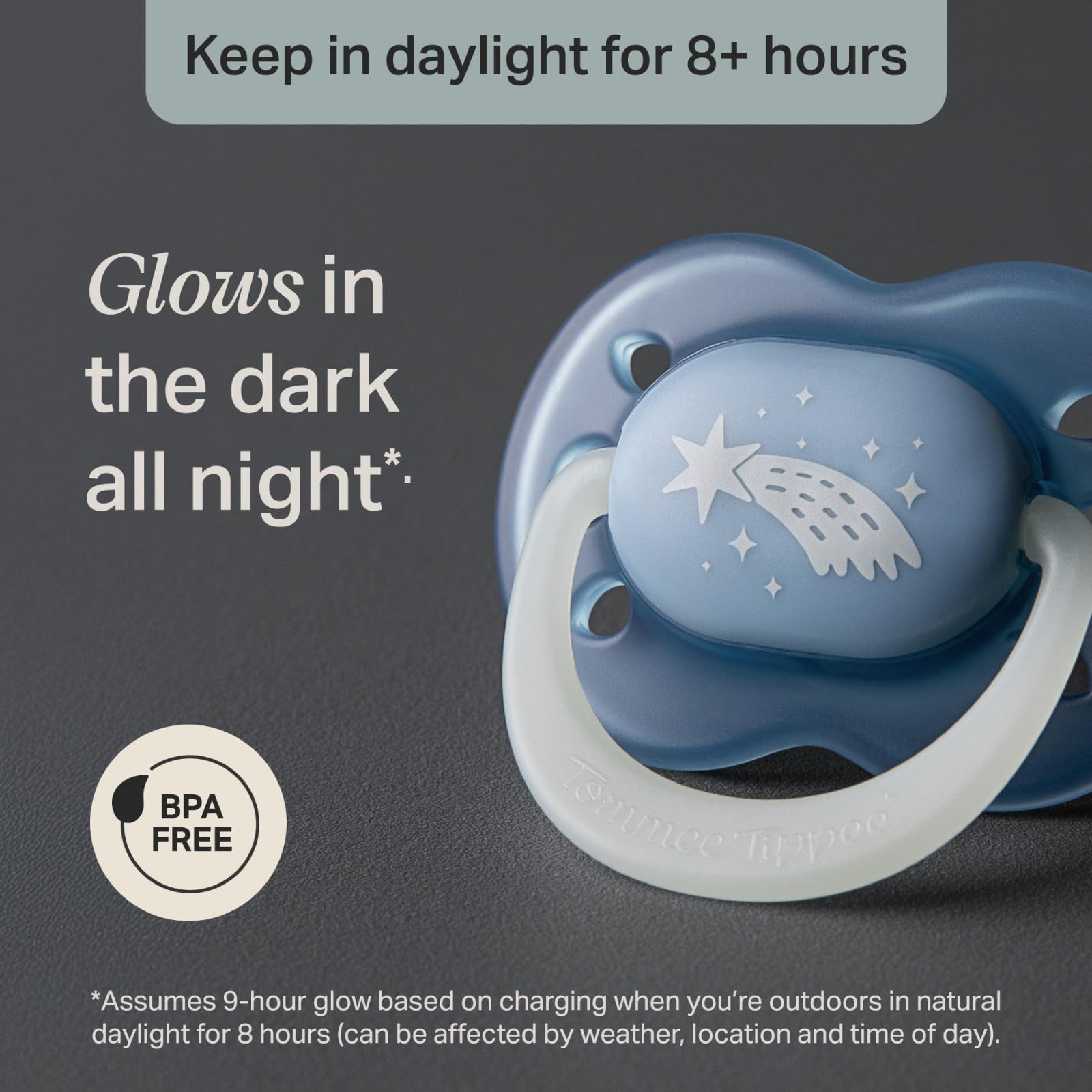 Tommee Tippee chupete NightGlow, 18-36 meses, Pack de 4, Brilla en la oscuridad, Tetina ortodóntica, Orificios adicionales, Forma simétrica, Silicona 100% sin BPA, Tonos crepusculares