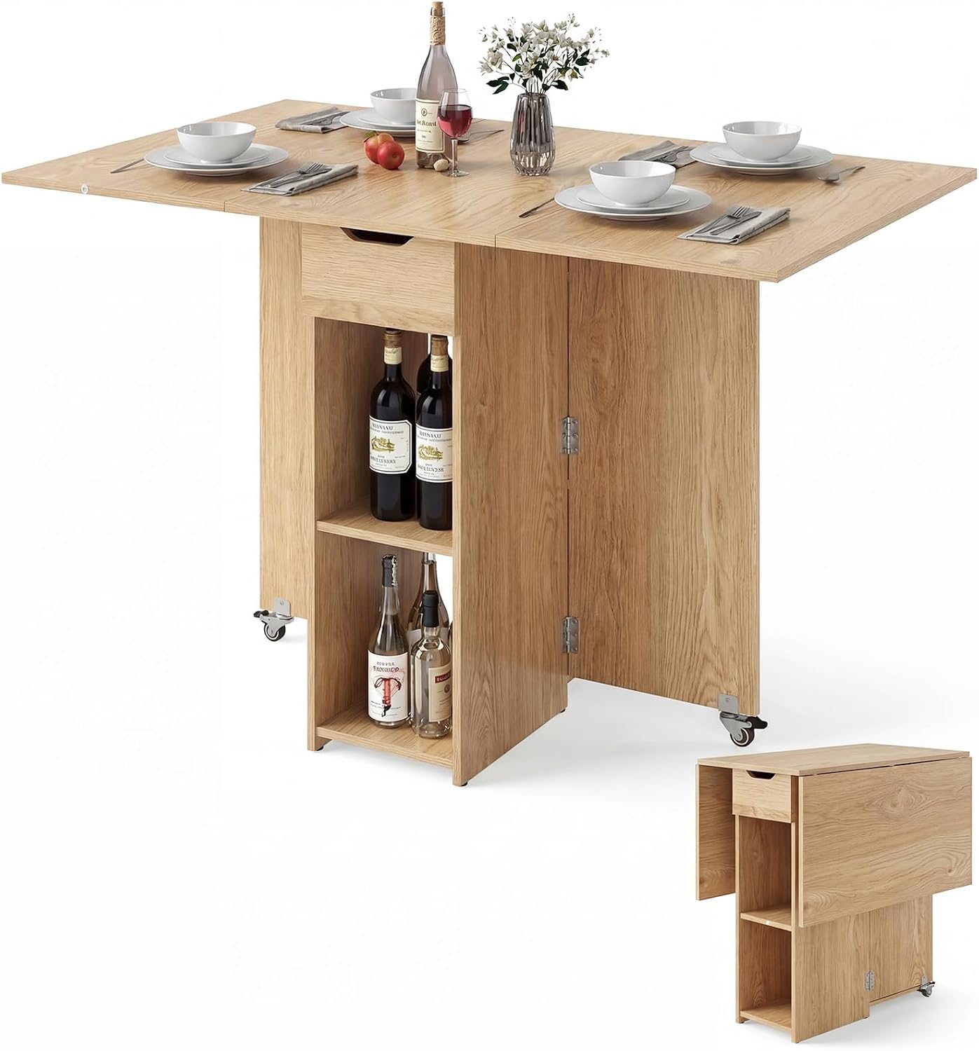 RELAX4LIFE Esstisch Klappbar, Küchentisch Holz für 4-6 Personen, Natur