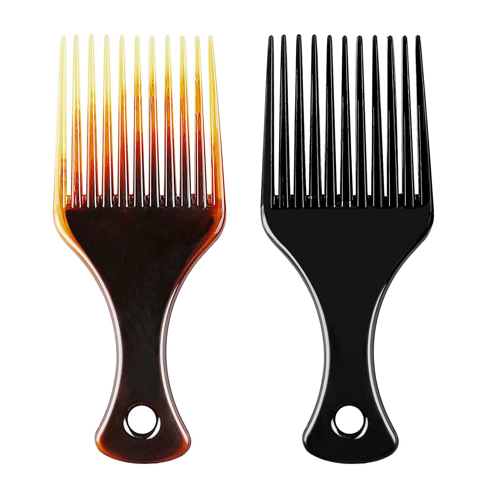 2 Pcs Afro Comb, Anti-static Smooth Hair Pick Wide Tooth Comb Black and Amber African Hairdressing Comb Hair Styling Combs for Curlys