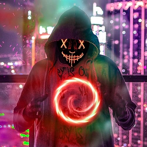 Miniatura 5 de Paquete de 3 Máscara de miedo de Halloween, máscara LED de purga, máscara de luz LED, alambre EL, luz para festival, cosplay, disfraz de Halloween,