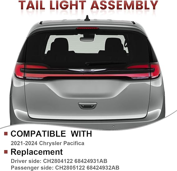 مجموعة المصابيح الخلفية متوافقة مع المصابيح الخلفية اليسرى من طراز Chrysler Pacifica OE موديلات 2021-2024 استبدال المصابيح الخلفية لـ CH2804122 68424931AB