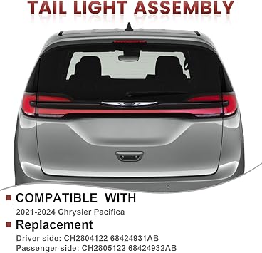 مجموعة المصابيح الخلفية متوافقة مع المصابيح الخلفية اليسرى من طراز Chrysler Pacifica OE موديلات 2021-2024 استبدال المصابيح الخلفية لـ CH2804122 68424931AB
