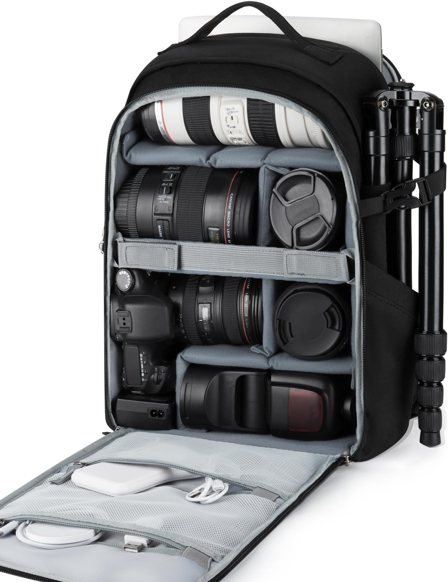 BAGSMART Camera Bag, DSLR SLR Camera Backpack Fits up to 15.6" Laptop, Camera Case for Photographers with Waterproof Rain Cover, Tripod Holder, Black
