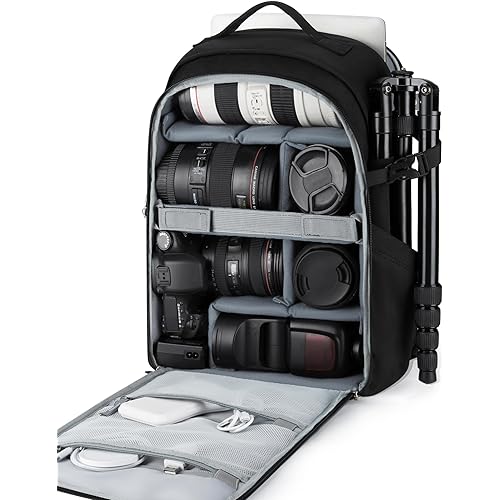 BAGSMART Camera Bag, DSLR SLR Camera Backpack Fits up to 15.6" Laptop, Camera Case for Photographers with Waterproof Rain Cover, Tripod Holder, Black