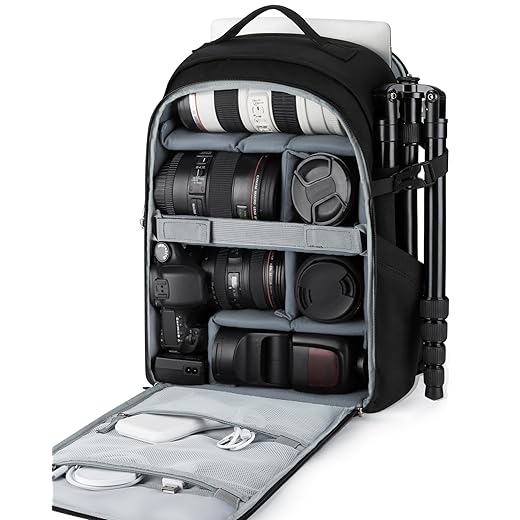 BAGSMART Camera Backpack, DSLR SLR Camera Bag Backpack Fits 15.6 Inch Laptop,Anti-Theft Waterproof Camera Case for Photographers,Men Women,with Rain Cover,Tripod Holder,Black