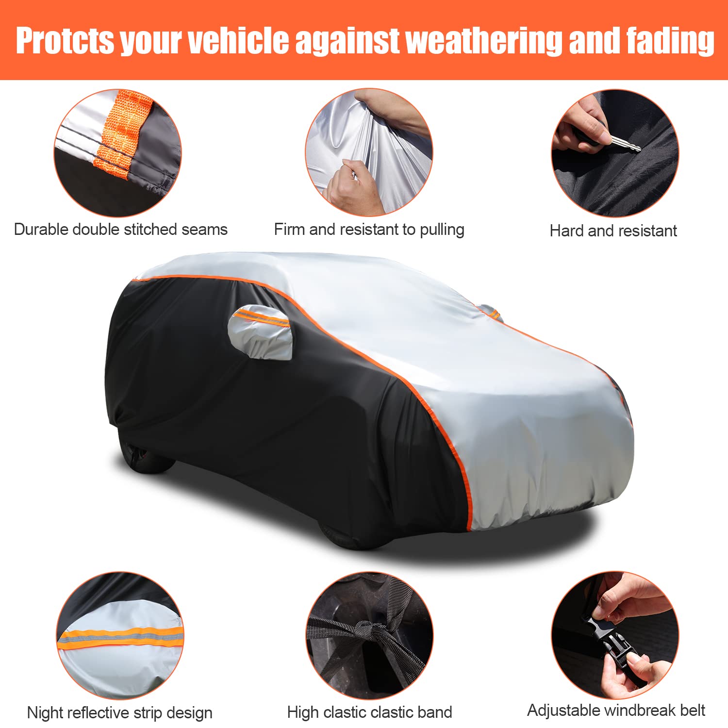 Waterproof Car Cover All Weather Snowproof UV Protection Windproof Outdoor Full car Cover, Universal Fit for SUV