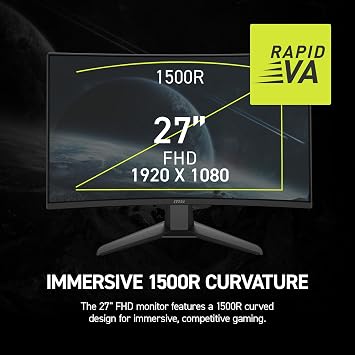 msi MAG 274CF X24 27-inch 1920 x 1080 (FHD) Gaming Monitor, 240Hz, AMD FreeSync Premium, HDR Ready, HDMI, VGA Port, VESA, Tilt, 0.5ms, Black