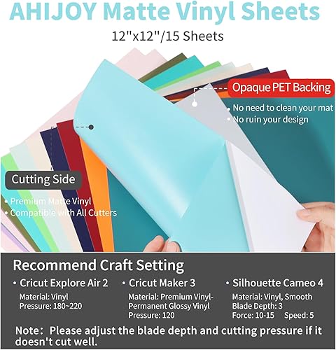 Miniatura 2 de AHIJOY Paquete de 15 láminas de vinilo adhesivo mate de colores oscuros de 12 x 12 pulgadas, hojas de vinilo permanentes para regalos de bricolaje,