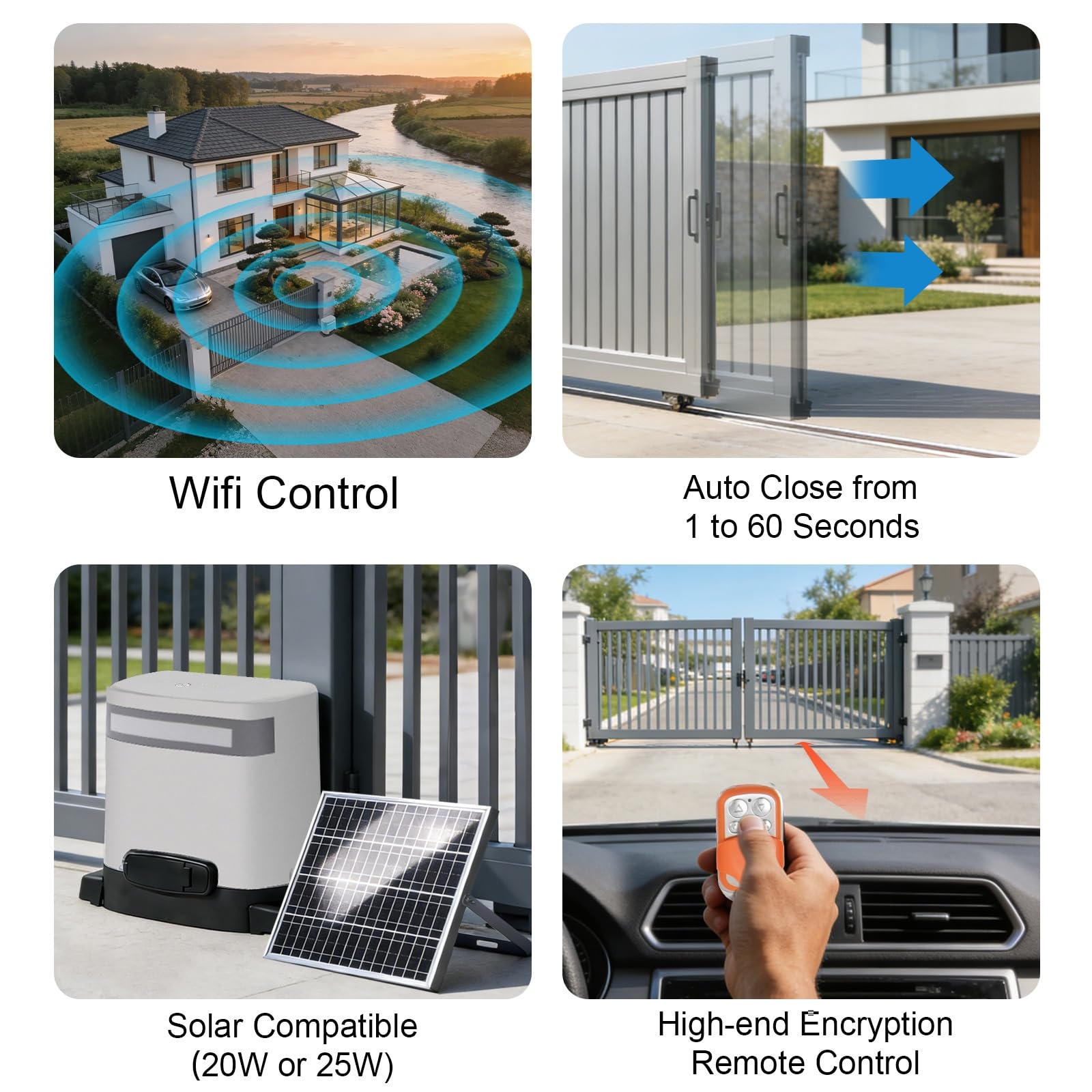 Motor Abrepuertas Automático para Puerta Corredera 800 kg Par 16 Nm Kit Completo con 2 Mandos a Distancia para Garaje Residencial 24V, Energía Solar