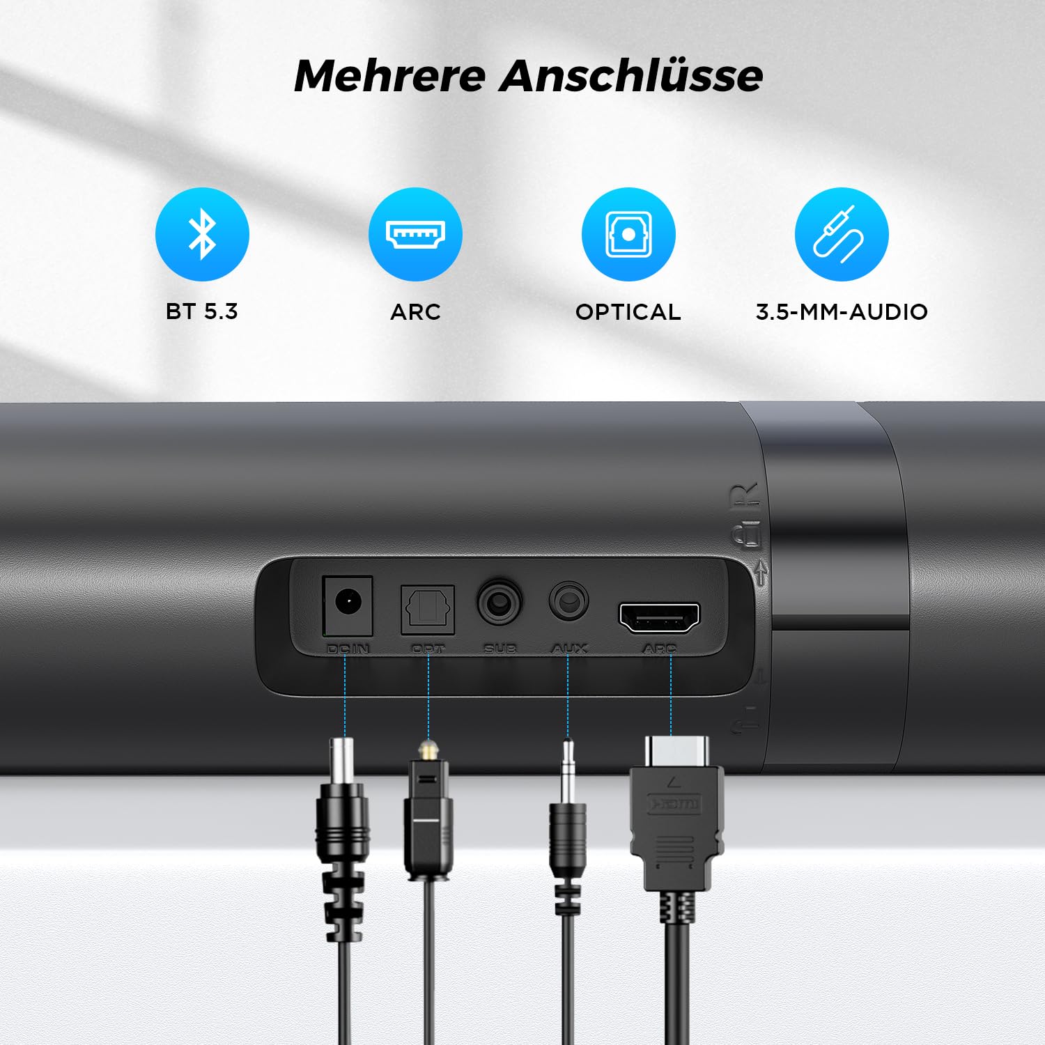 Soundbar für TV Geräte, 2-in-1 Trennbare Tower-Lautsprecher mit Bluetooth 5.3/HDMI-ARC/Optisch/AUX – Wandmontagefähige Home Cinema Sound bar mit Surround-Sound für PC/Gaming/Projektoren (Black) 1Pcs