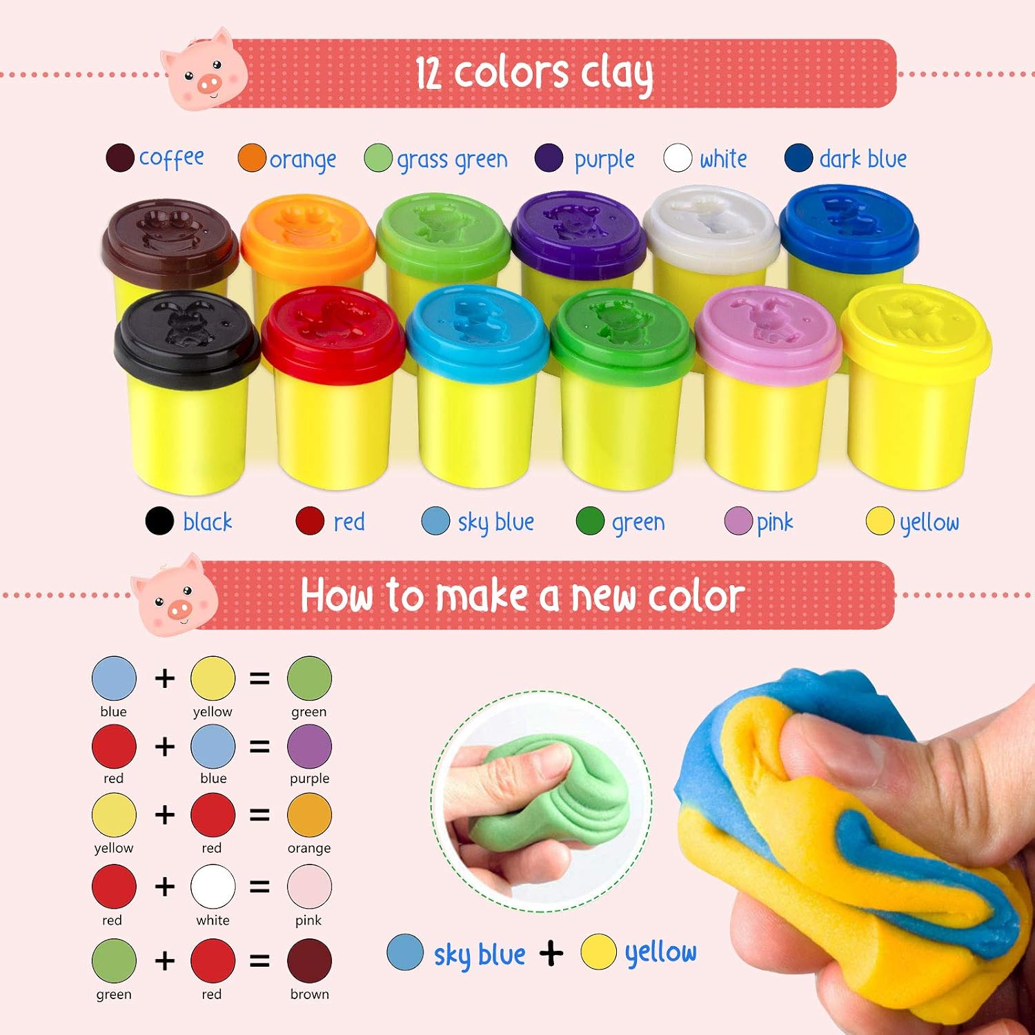 Modeling Clay Kits for Kids, Plasticine Creative Kids Air Dry Clay Modeling Crafts Sets 12 Colors DIY Magic Clay with Tools 12 Animal Shapes Cutter 5 Modeling Tools Toddler Toys for Girls Boys