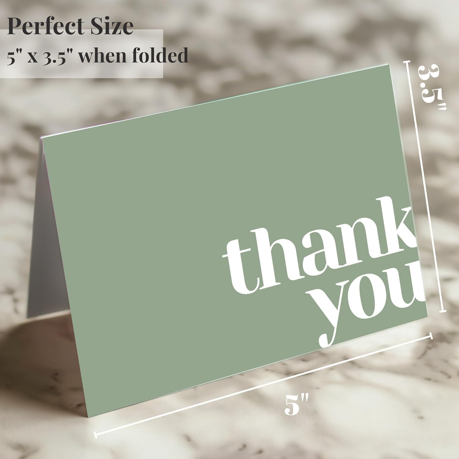 Paper Play Thank You Cards Bulk Pack of 40 Green, 5x3.5 Inches with Matching Stickers & Envelopes, Minimalistic Design Suitable for Business, Baby Shower, Wedding, Small Business, Graduation, Funeral - Image 2