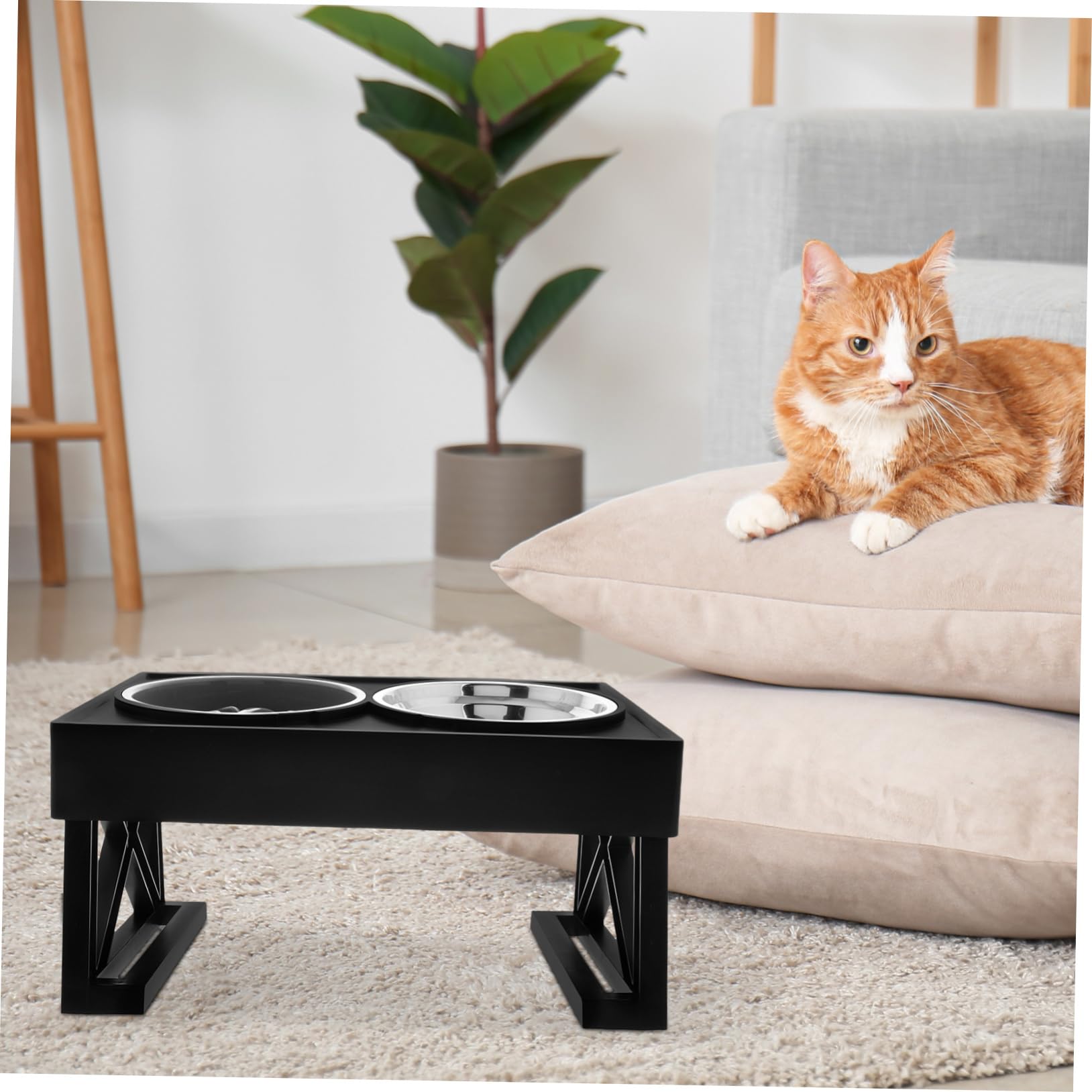 Hemobllo Gamelle Surélevée Anti-glouton en Acier Inoxydable et ABS Double Bol pour Chat et Chien pour Nourriture et Eau la Maison Voyage