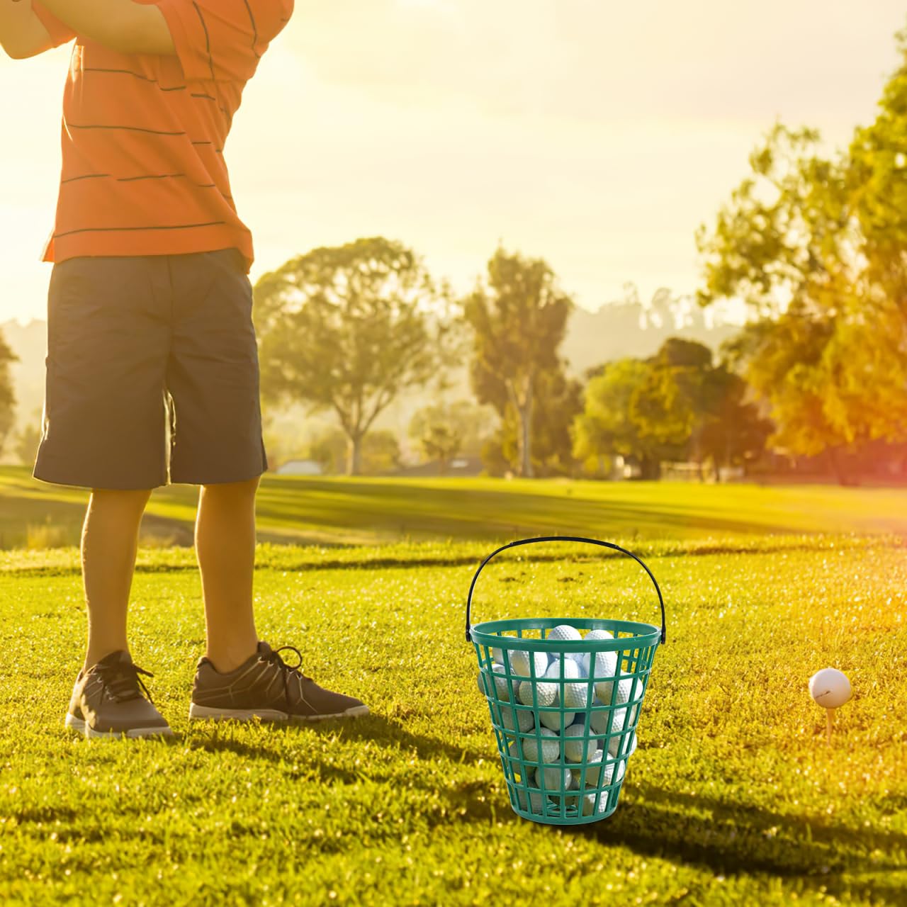 BESPORTBLE de Rangement pour balles de Golf, Panier de Rangement pour balles de Golf, Panier de Golf avec poignée, Peut contenir 75 balles, Nylon Durable, Vert