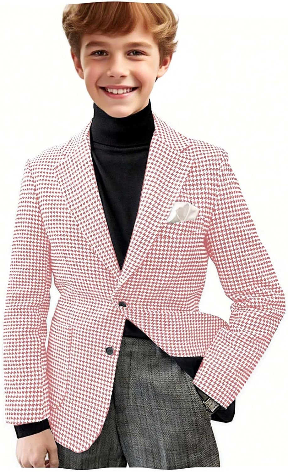 VENNYNG Boys Houndstooth Tweed Blazer Formal Jacket for Wedding School Suit Coat Size 2-12 Years