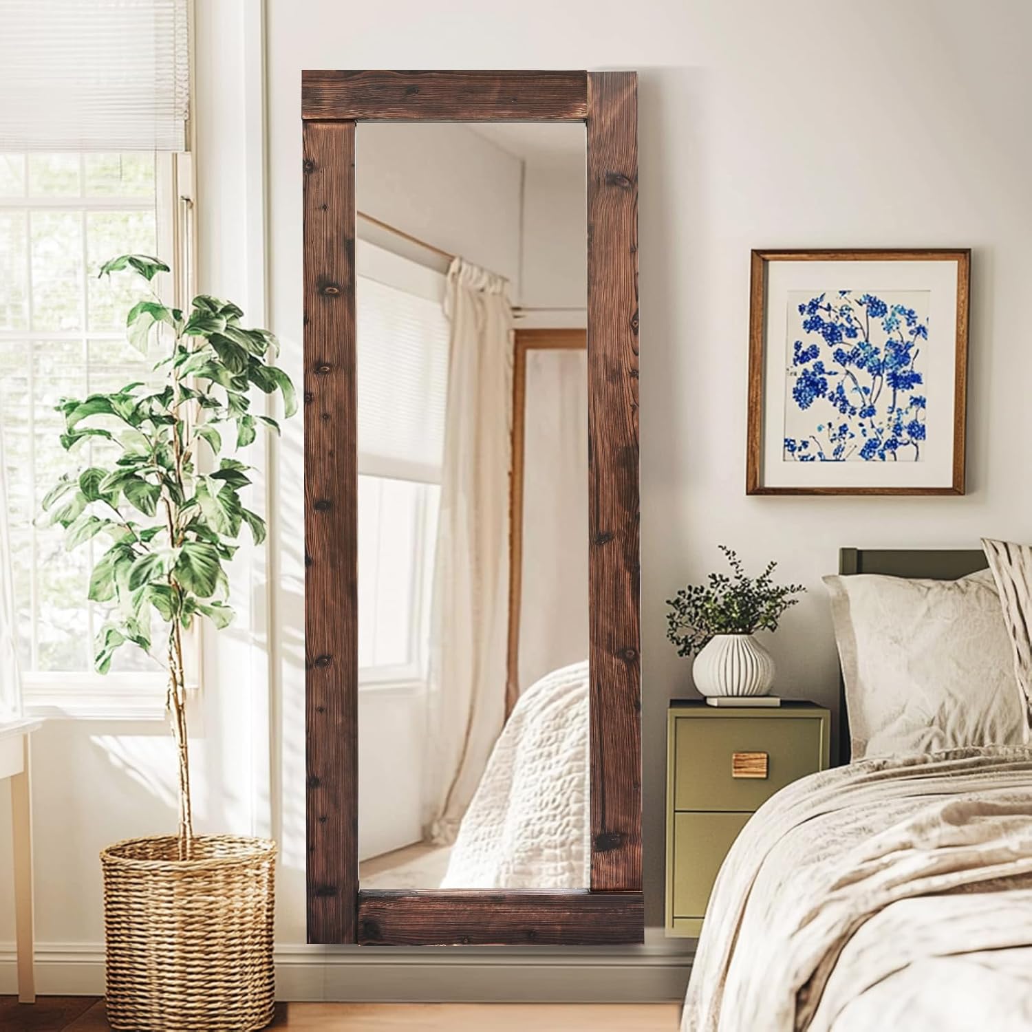 Full Length Mirror 65"x24" – Solid Wood Frame, HD Tempered Glass, Wall Mounted & Leaning, Rustic Modern Decor for Bedroom, Living Room, Entryway, Brown